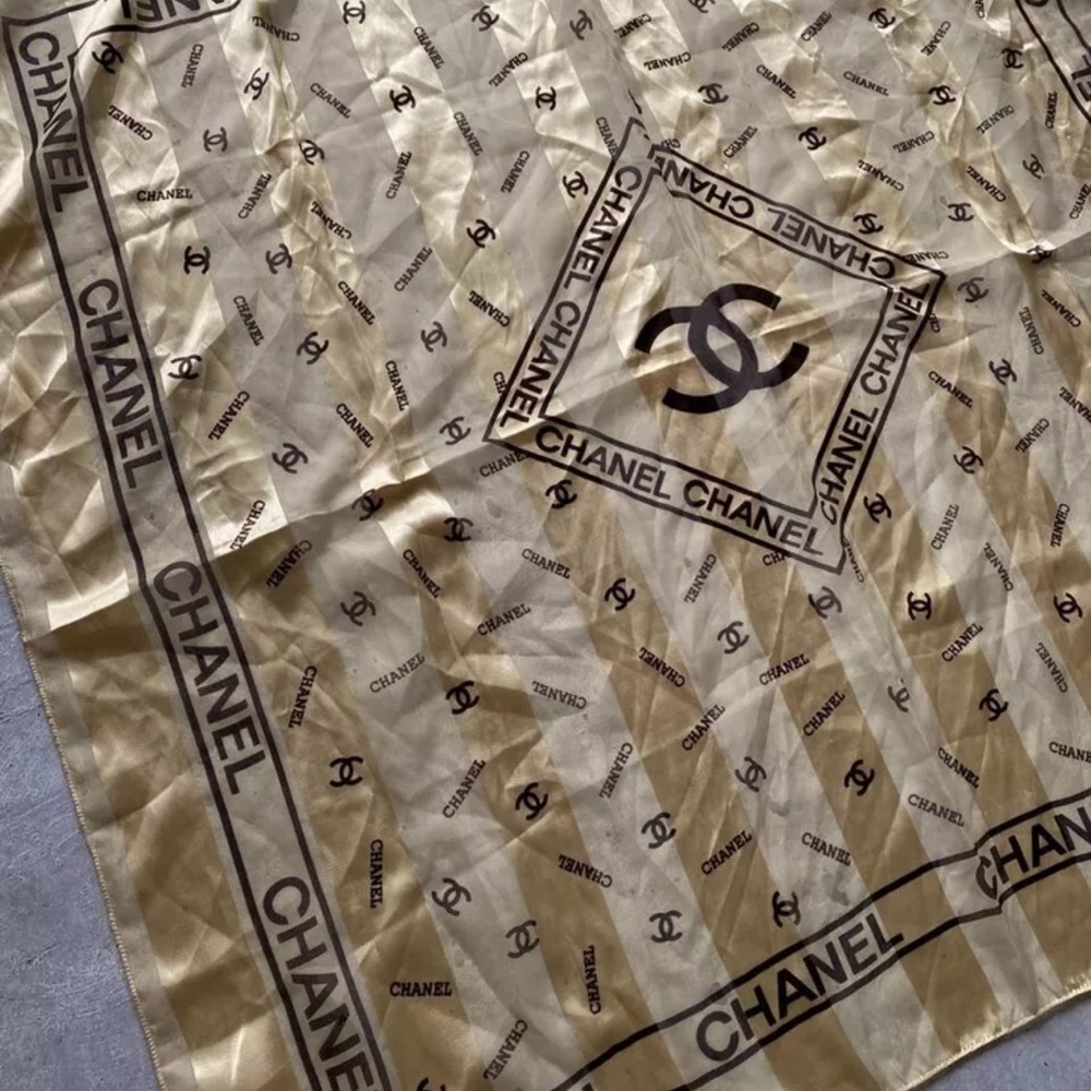 Chanel Tan and Black Scarf